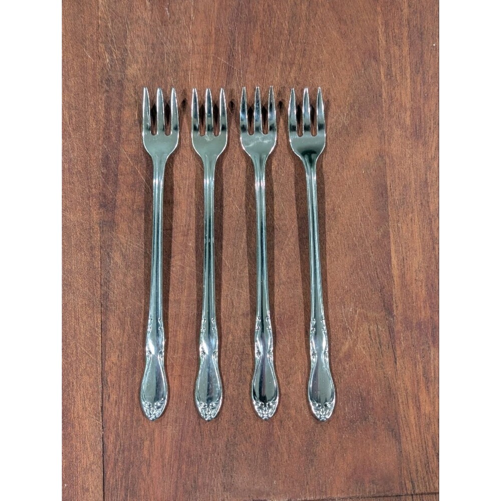 Oneida Stainless Cocktail Seafood Forks, Homestead Pattern, Set of 4